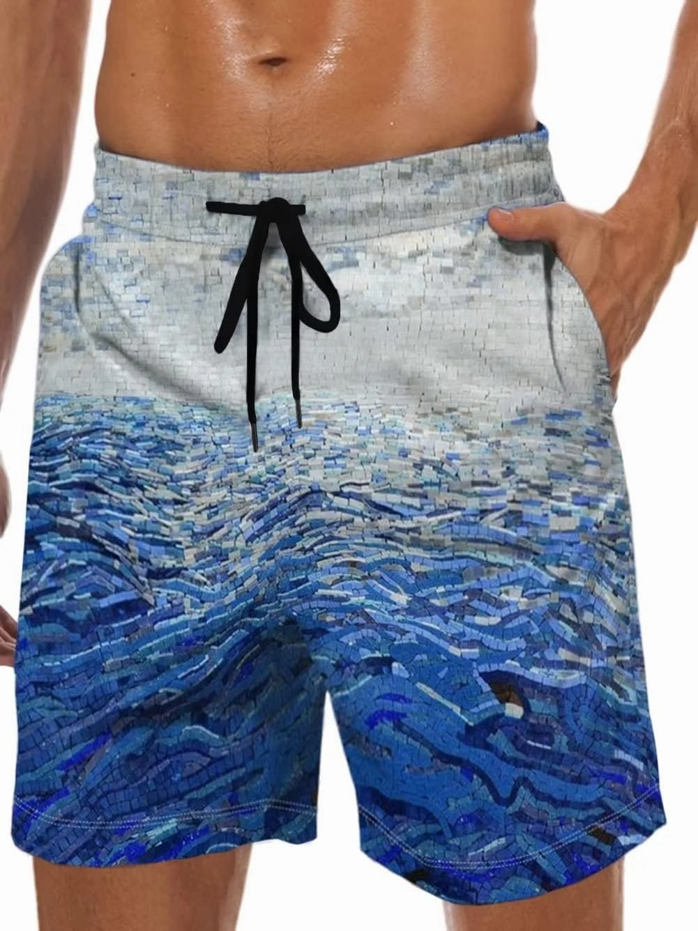 Men's Swim Trunks Hawaiian Bathing Mesh Lining Suit Swimsuits Beach Shorts with Pockets