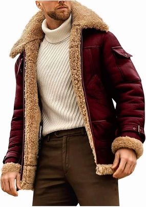 Mens Vintage Aviator Jacket Cargo Sheepskin Classic Aviator Pilot Jacket Classic Aviator Pilot Jacket Outerwear