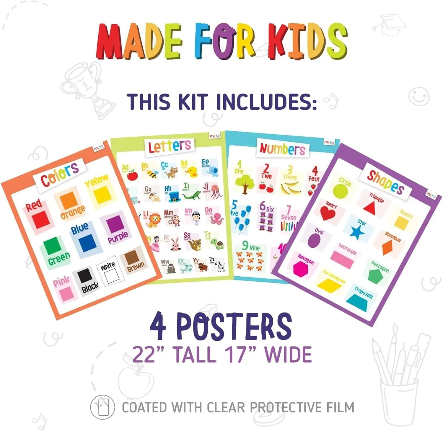 Merka Toddler Learning Kit, Learning ABC, Alphabet, Letters, Colors, Shapes and Numbers, Educational Toys Set with 4 Posters, 58 Flashcards, Practice Book, Sticker, Preschool Homeschool Kit