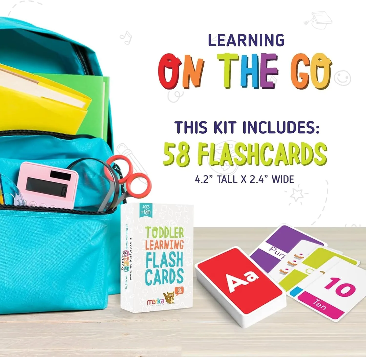 Merka Toddler Learning Kit, Learning ABC, Alphabet, Letters, Colors, Shapes and Numbers, Educational Toys Set with 4 Posters, 58 Flashcards, Practice Book, Sticker, Preschool Homeschool Kit