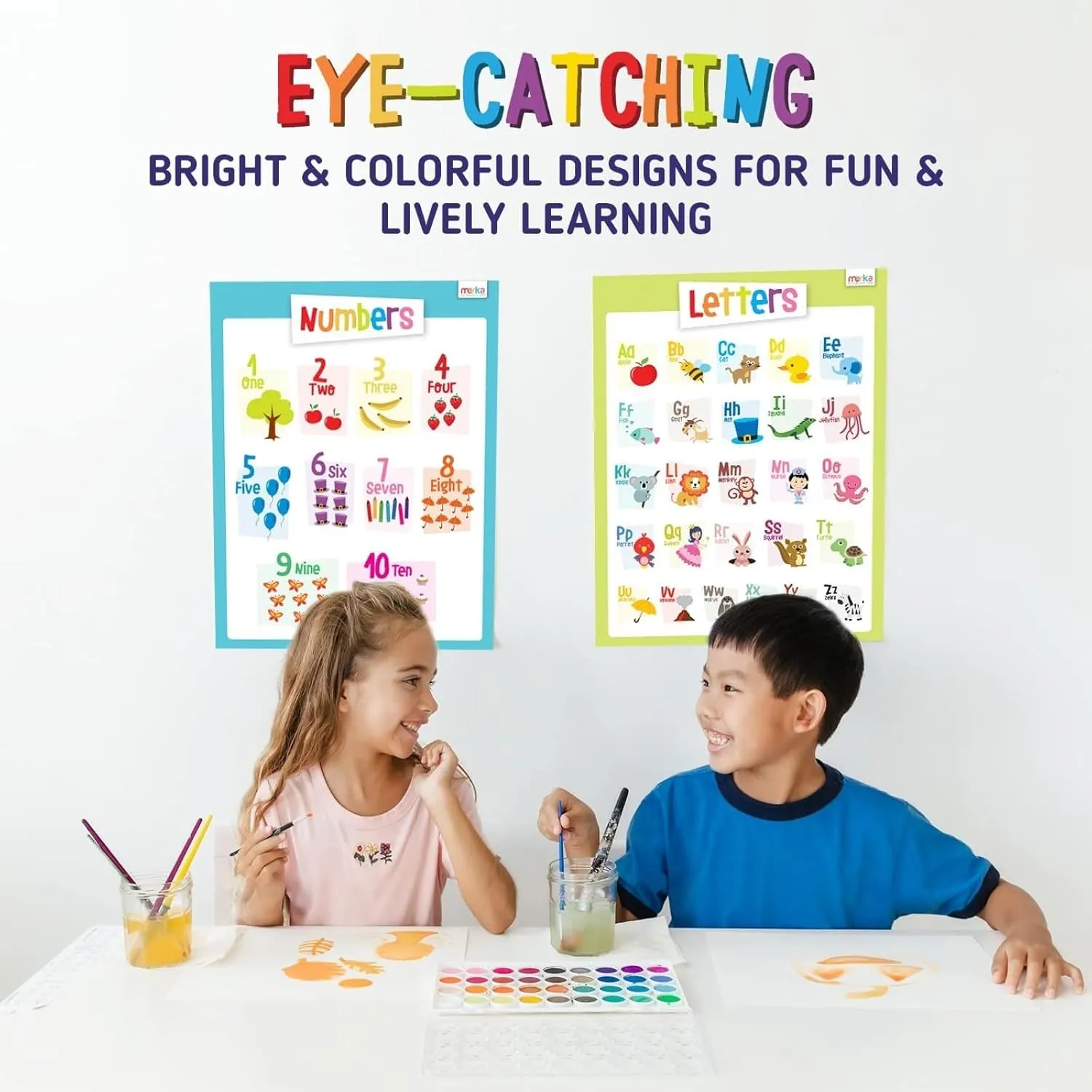 Merka Toddler Learning Kit, Learning ABC, Alphabet, Letters, Colors, Shapes and Numbers, Educational Toys Set with 4 Posters, 58 Flashcards, Practice Book, Sticker, Preschool Homeschool Kit