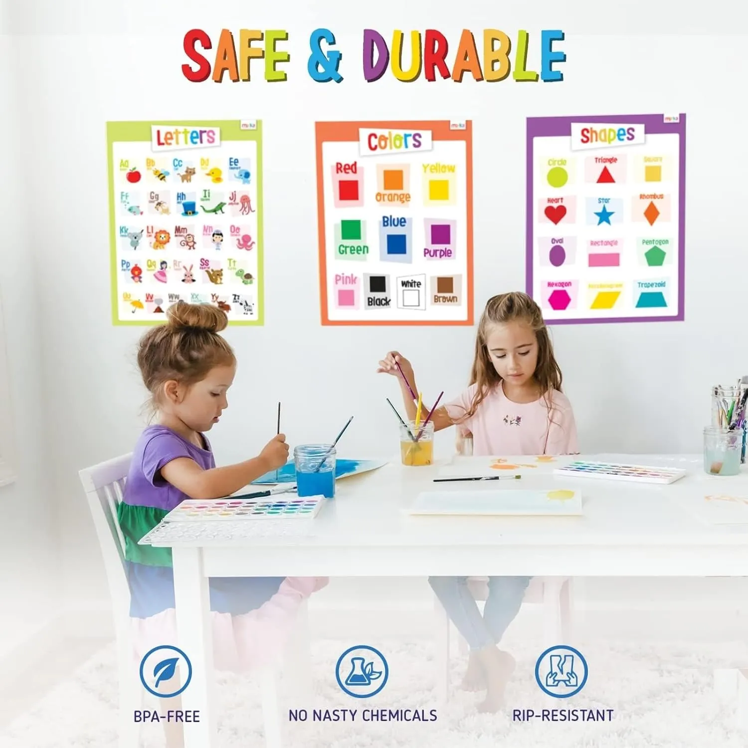 Merka Toddler Learning Kit, Learning ABC, Alphabet, Letters, Colors, Shapes and Numbers, Educational Toys Set with 4 Posters, 58 Flashcards, Practice Book, Sticker, Preschool Homeschool Kit