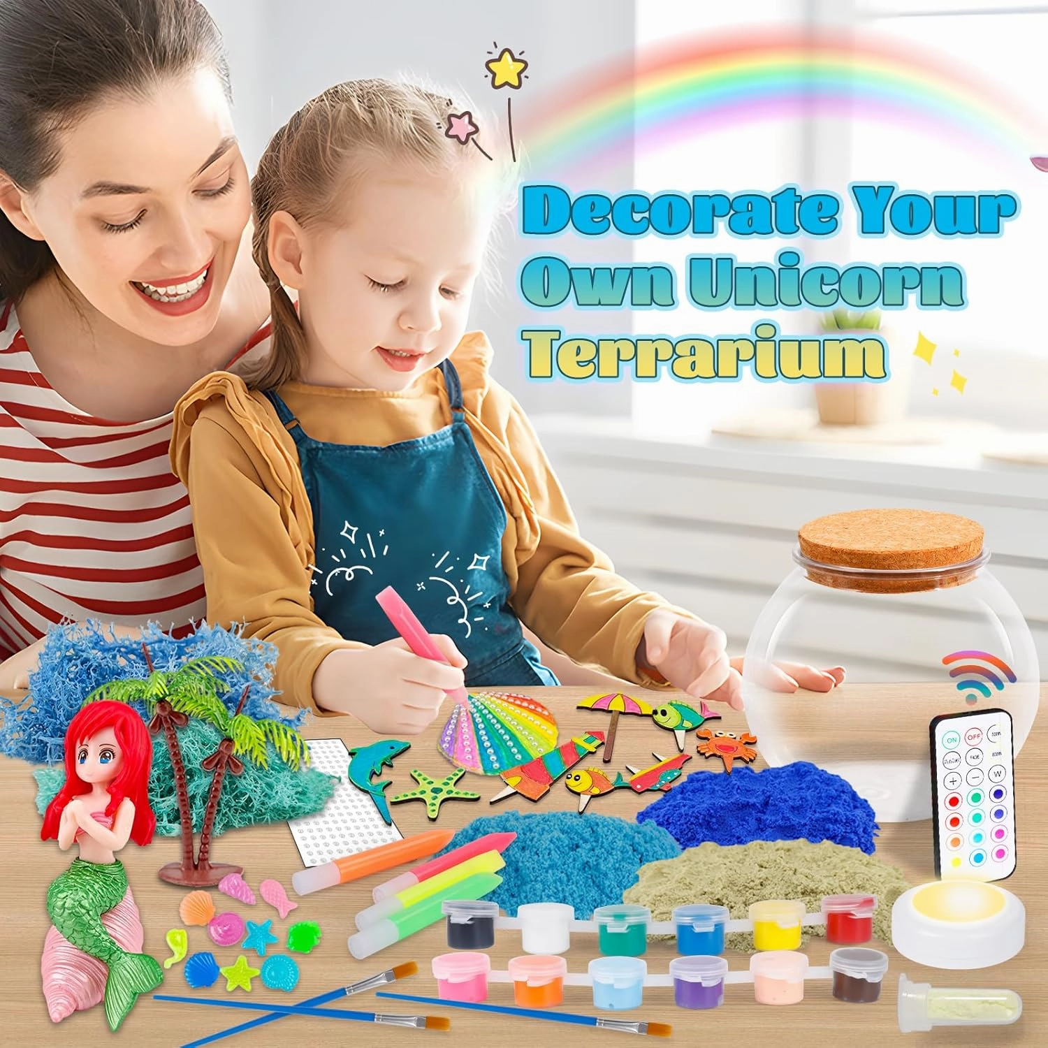 Mermaid Terrarium Kit for Kids - Arts & Crafts Activities Sets With Glow in The Dark Painting - DIY Mermaid Toys Birthday Gifts for Girls Age 5, 6, 7, 8, 9, 10, 11 & 12 Year Old(Mermaid Terrarium)