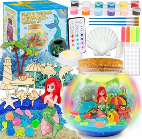 Mermaid Terrarium Kit for Kids - Arts & Crafts Activities Sets With Glow in The Dark Painting - DIY Mermaid Toys Birthday Gifts for Girls Age 5, 6, 7, 8, 9, 10, 11 & 12 Year Old(Mermaid Terrarium)