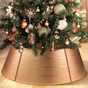 Metal Christmas Tree Collar, Christmas Tree Collars for Artificial Trees, 28" Metal Tree Skirt Tree Base Cover Decorative Christmas Tree Ring for Christmas Decor（Rose Gold）