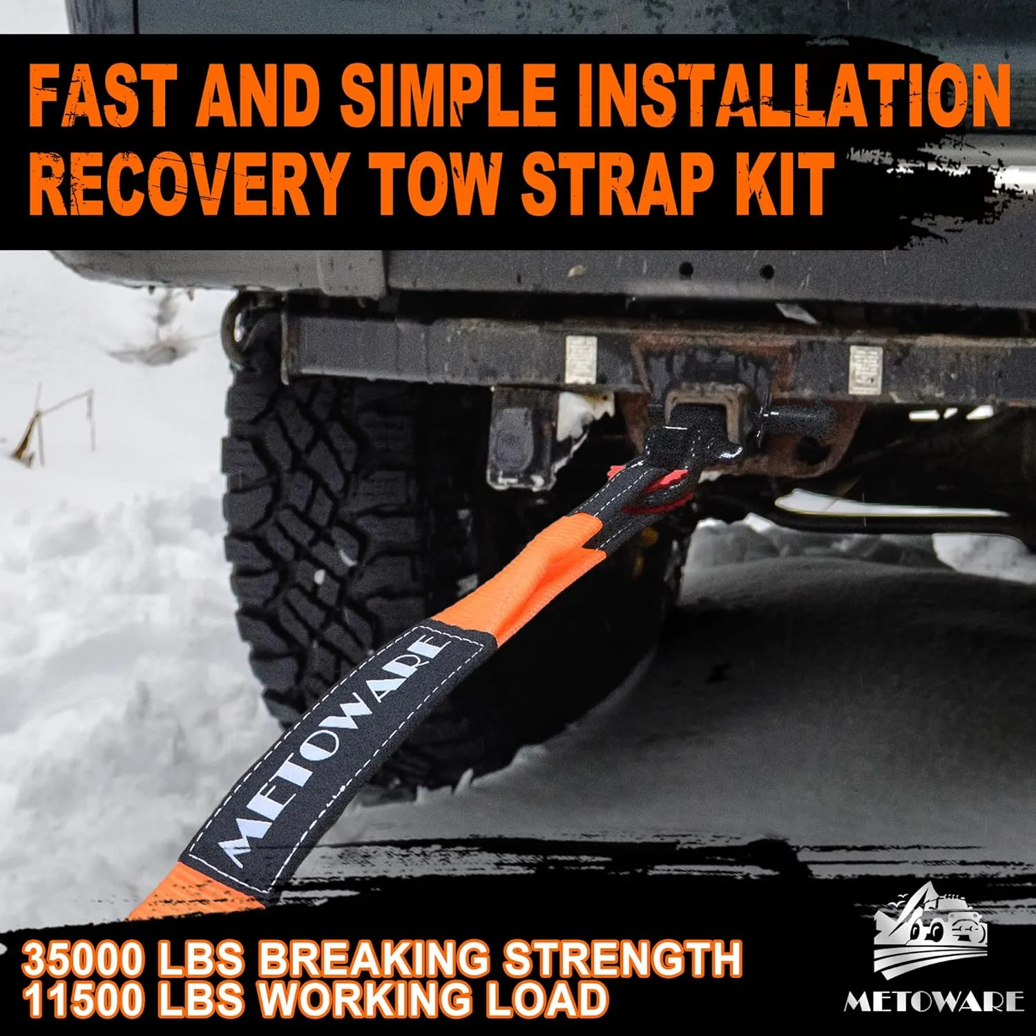 METOWARE Heavy Duty Tow Strap Recovery Kit - 3" x 20ft(35,000lbs) Tree Saver Winch Strap   3/4" D Ring Shackles(2pcs)   Storage Bag - Truck, SUV, ATV Off Road Towing Strap Kit