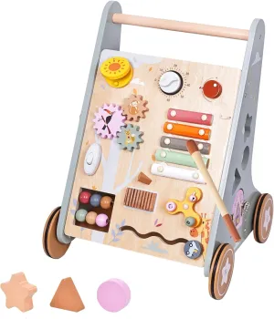 MICKYU Baby Walker with Wheels | Montessori Wooden Baby Activity Center Toys Gifts for Boys Girls