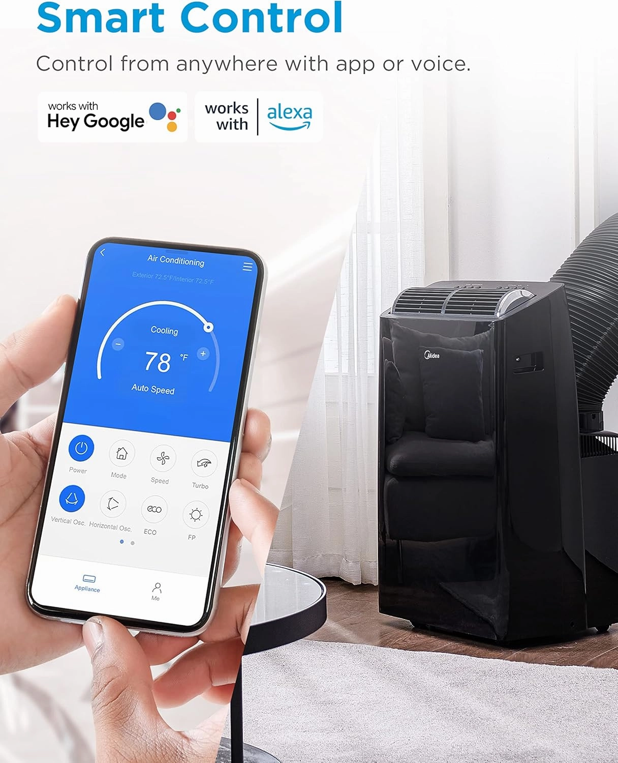 Midea Duo 14,000 BTU (12,000 BTU SACC) High Efficiency Inverter, Ultra Quiet Portable Air Conditioner, Cools up to 550 Sq. Ft., Works with Alexa/Google Assistant, Includes Remote Control & Window Kit
