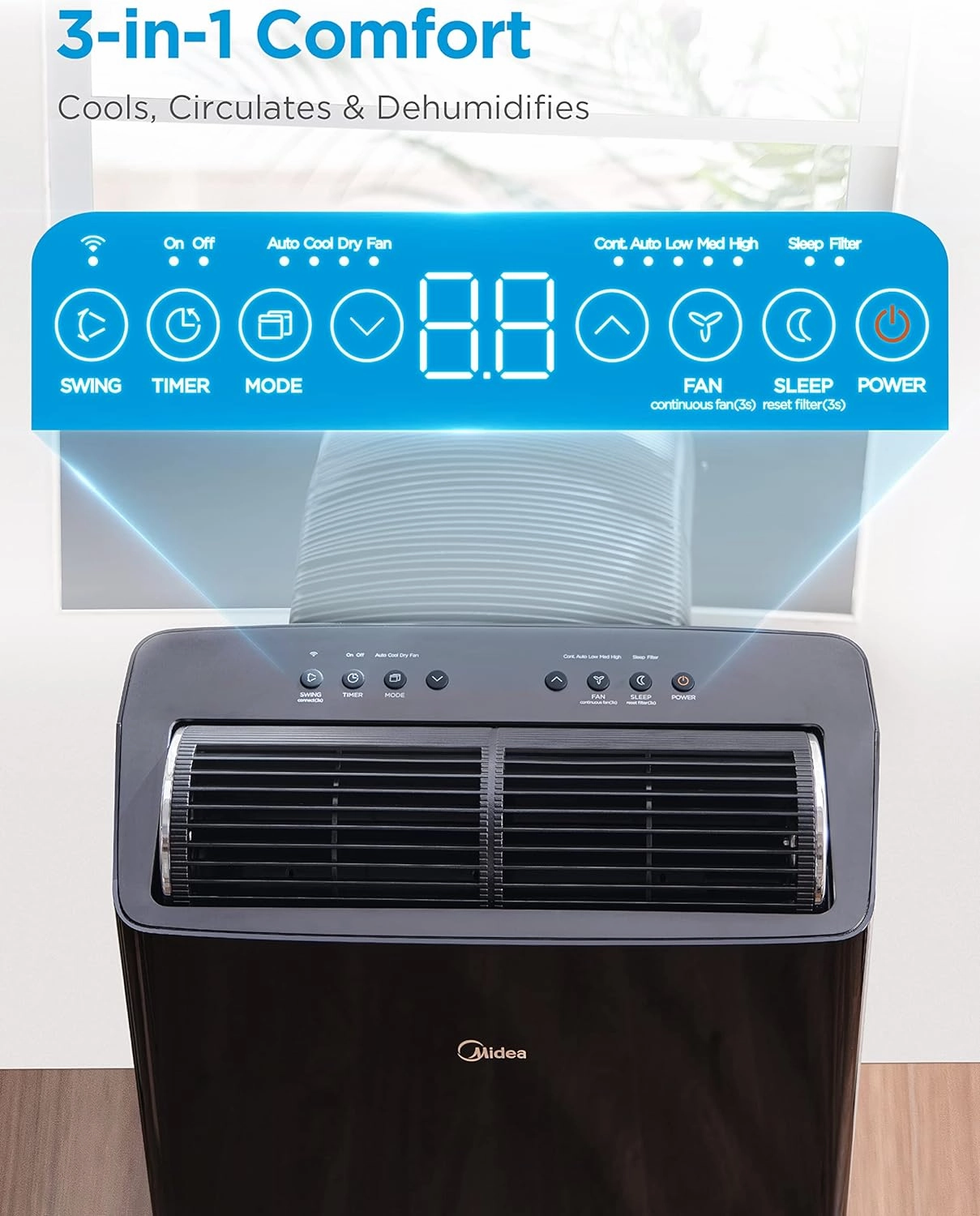 Midea Duo 14,000 BTU (12,000 BTU SACC) High Efficiency Inverter, Ultra Quiet Portable Air Conditioner, Cools up to 550 Sq. Ft., Works with Alexa/Google Assistant, Includes Remote Control & Window Kit