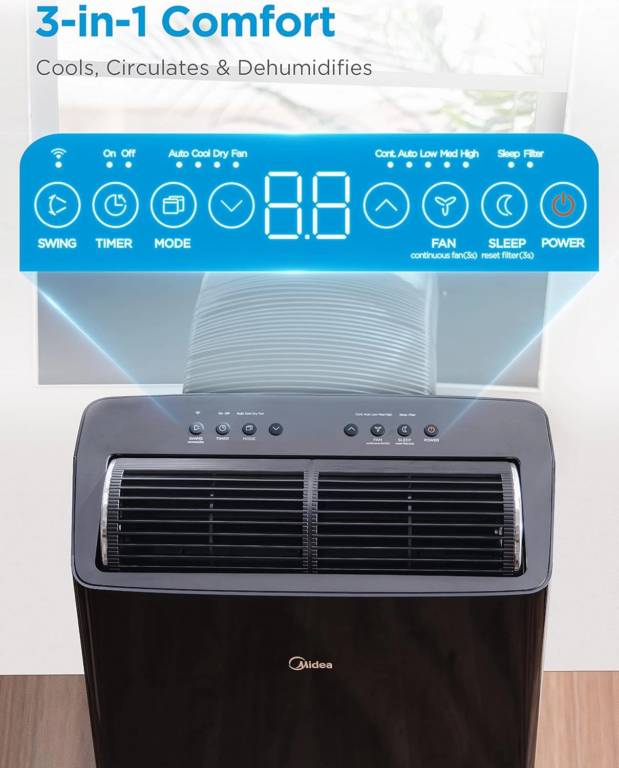 Midea Duo 14,000 BTU (12,000 BTU SACC) High Efficiency Inverter, Ultra Quiet Portable Air Conditioner, Cools up to 550 Sq. Ft., Works with Alexa/Google Assistant, Includes Remote Control & Window Kit