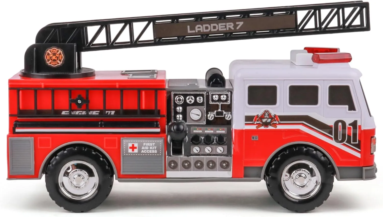 Mighty Fleet Mighty Motorized Fire Ladder Truck Firetruck Toy w/Lights & Sounds, Motorized Ladder, Extending Ladder, Realistic Design & Batteries Included - Age 3 