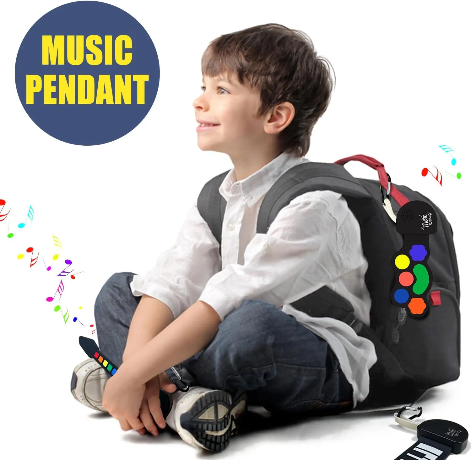 Mini Roll up Silicone Musical instuments Real Playable Keychain Toy Set Thumb On-Off Music Fidget Toy Guita Piano Jazz Drum Mini Stuff for Adults Kid Music Lover