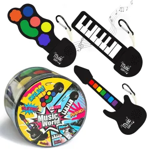 Mini Roll up Silicone Musical instuments Real Playable Keychain Toy Set Thumb On-Off Music Fidget Toy Guita Piano Jazz Drum Mini Stuff for Adults Kid Music Lover