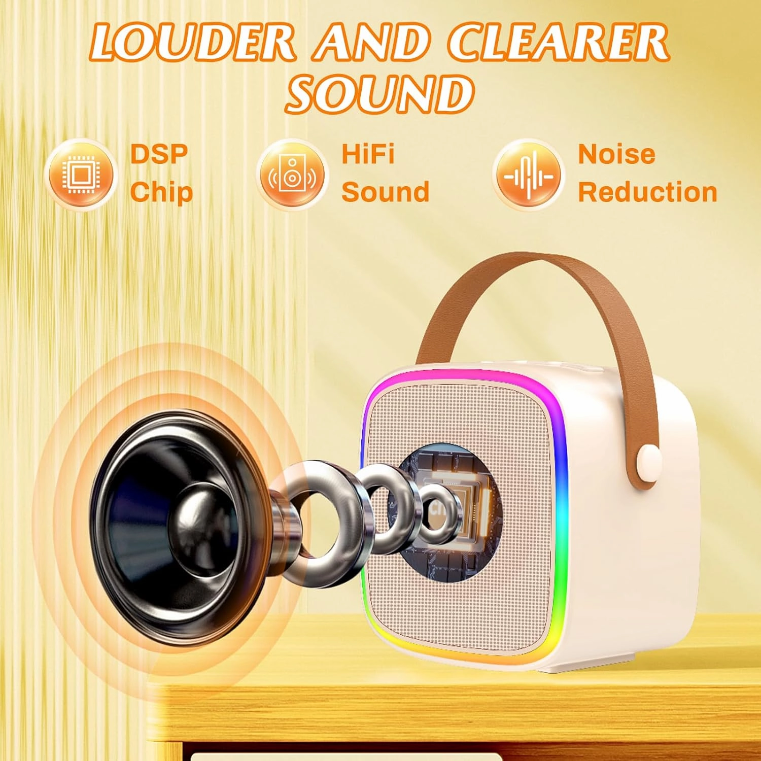 Mini Karaoke Machine for Kids, Portable Bluetooth Microphone for Singing with LED Lights, Karaoke Speaker with 2 Wireless Mics as Girls Toys Gifts Aged 3-12 (Beige)