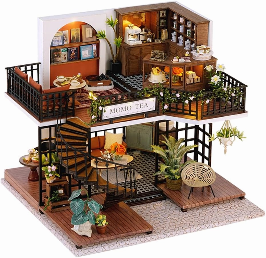 Miniature House Kit, Dollhouse Kit, Miniature Kit, DIY Mini House Building Kit for Adult Teen, Cafe