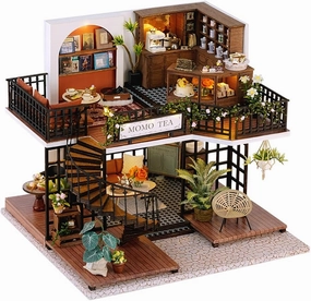 Miniature House Kit, Dollhouse Kit, Miniature Kit, DIY Mini House Building Kit for Adult Teen, Cafe