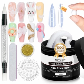 MIZHSE 100g Solid Builder Gel, Large Capacity White Sculpting Gel for Nails, Non-sticky Hand 3D Nail Art Building Carving Modeling Hard Nail Extension with 3D Mold Nail Art Salon Home DIY