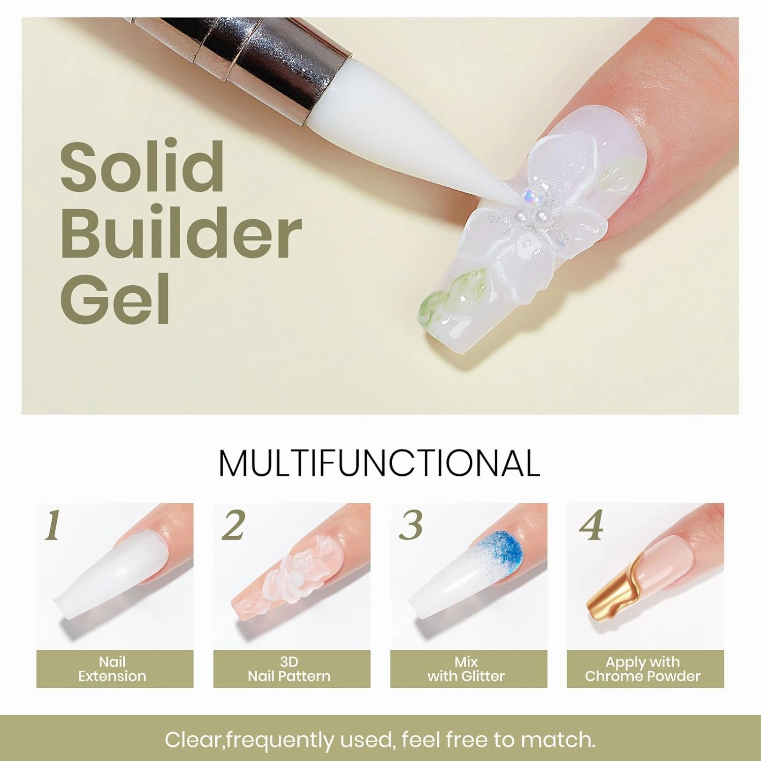 MIZHSE 100g Solid Builder Gel, Large Capacity White Sculpting Gel for Nails, Non-sticky Hand 3D Nail Art Building Carving Modeling Hard Nail Extension with 3D Mold Nail Art Salon Home DIY