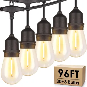 Mlambert 96FT LED Outdoor String Lights, Dimmable Waterproof Patio Lights with 30 3 Shatterproof Edison Vintage Bulb for Outside Backyard Porch Garden