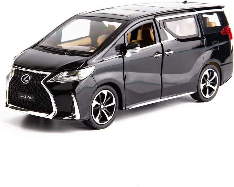 Model Car 1/24 Lexus LM300 Alloy Pull Back Metal Collectible Toy Car with Light and Sound Toy Vehicle Door Can be Opened, Gift Black.