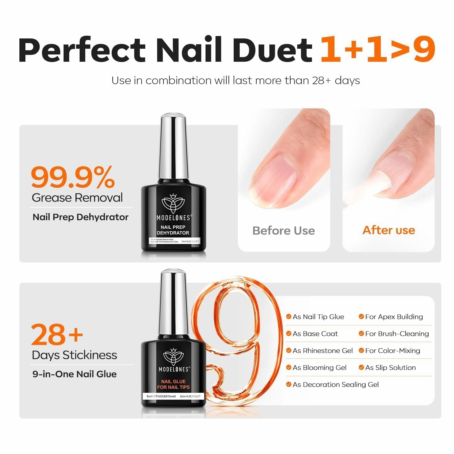 modelones Gel Nail Kit Almond, Upgrade 15Sizes Fake Nails, 9-in-One Glue Nail Dehydrator & Mini U V Light Clipper, 510Pcs Medium Almond Press on Nails Tips for Extension DIY Salon Home Gift