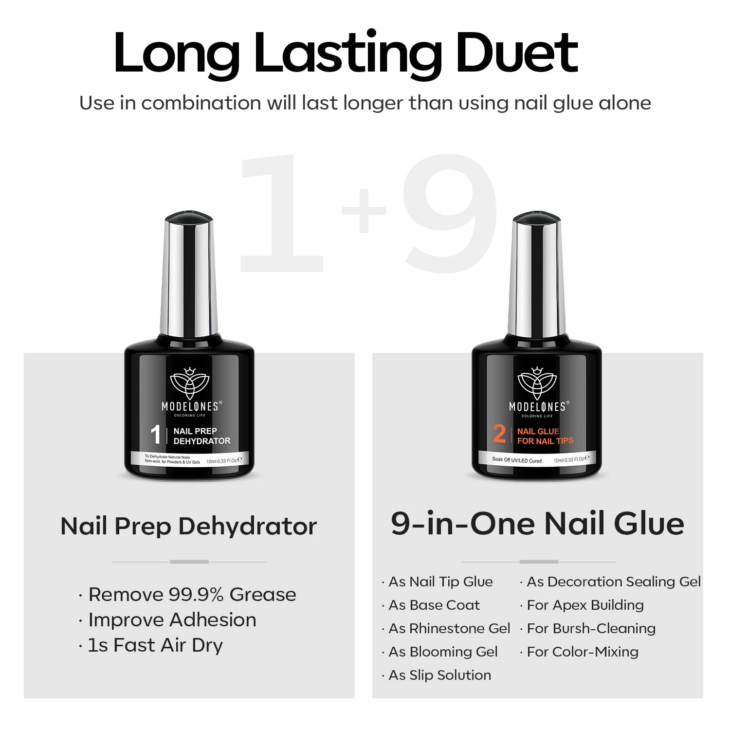 modelones Gel Nail Kit, Fake Nails Medium Coffin, 9-in-One Glue Prep Dehydrator & Portable Mini U V Light Acrylic Clipper, 500Pcs Coffin Tips Extension Kit for DIY Salon Home Gifts for Women