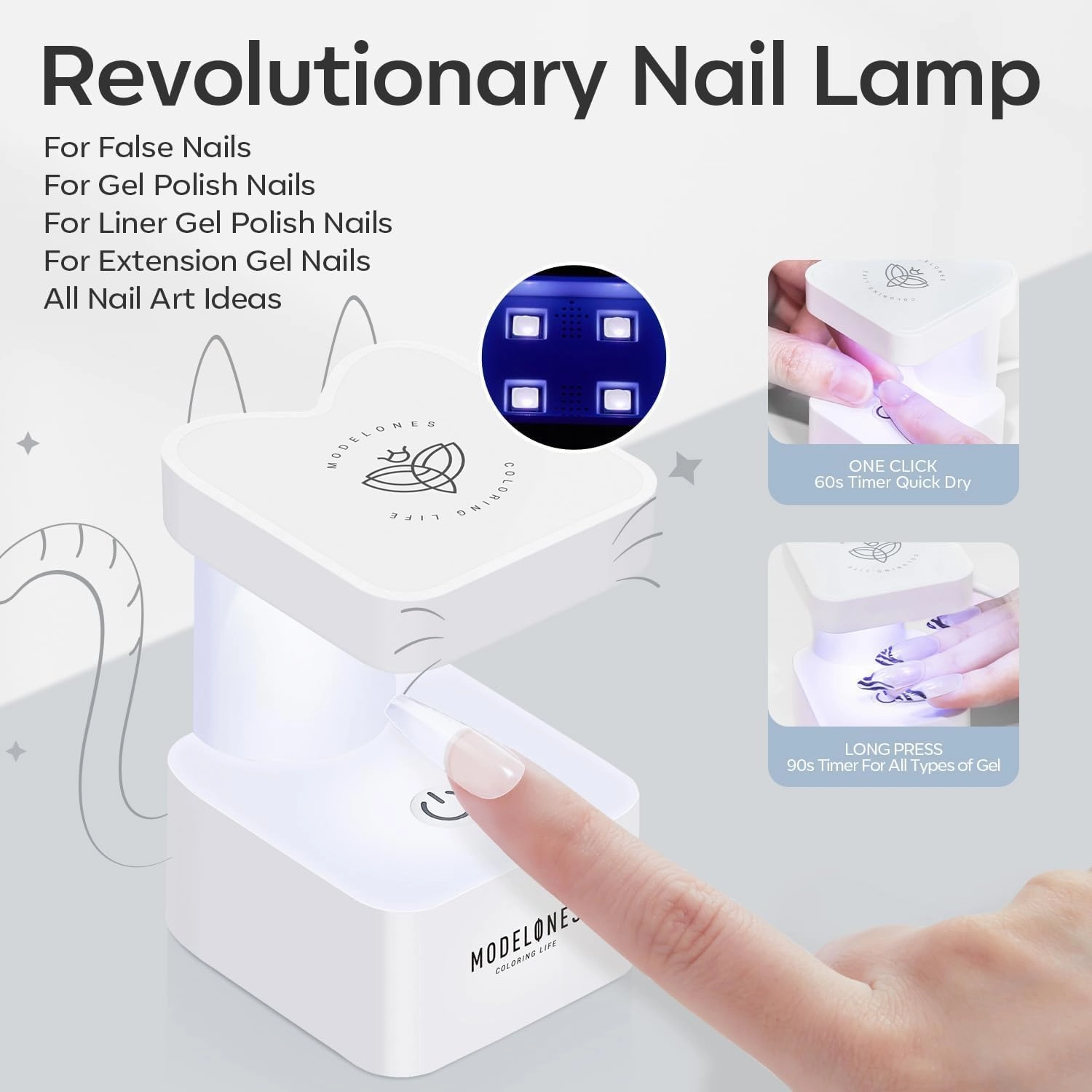 modelones Gel Nail Kit, Fake Nails Medium Coffin, 9-in-One Glue Prep Dehydrator & Portable Mini U V Light Acrylic Clipper, 500Pcs Coffin Tips Extension Kit for DIY Salon Home Gifts for Women