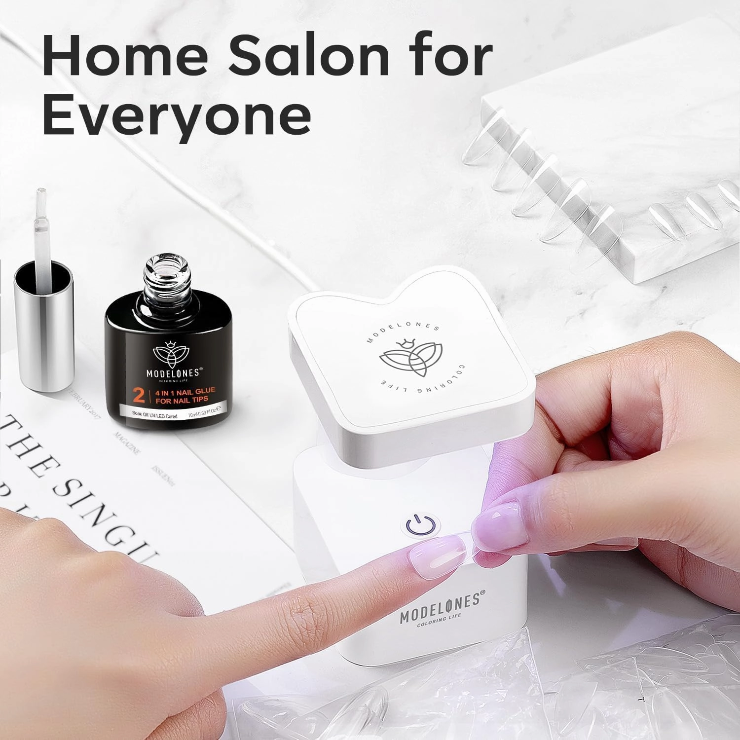 modelones Gel Nail Kit, Fake Nails Medium Coffin, 9-in-One Glue Prep Dehydrator & Portable Mini U V Light Acrylic Clipper, 500Pcs Coffin Tips Extension Kit for DIY Salon Home Gifts for Women