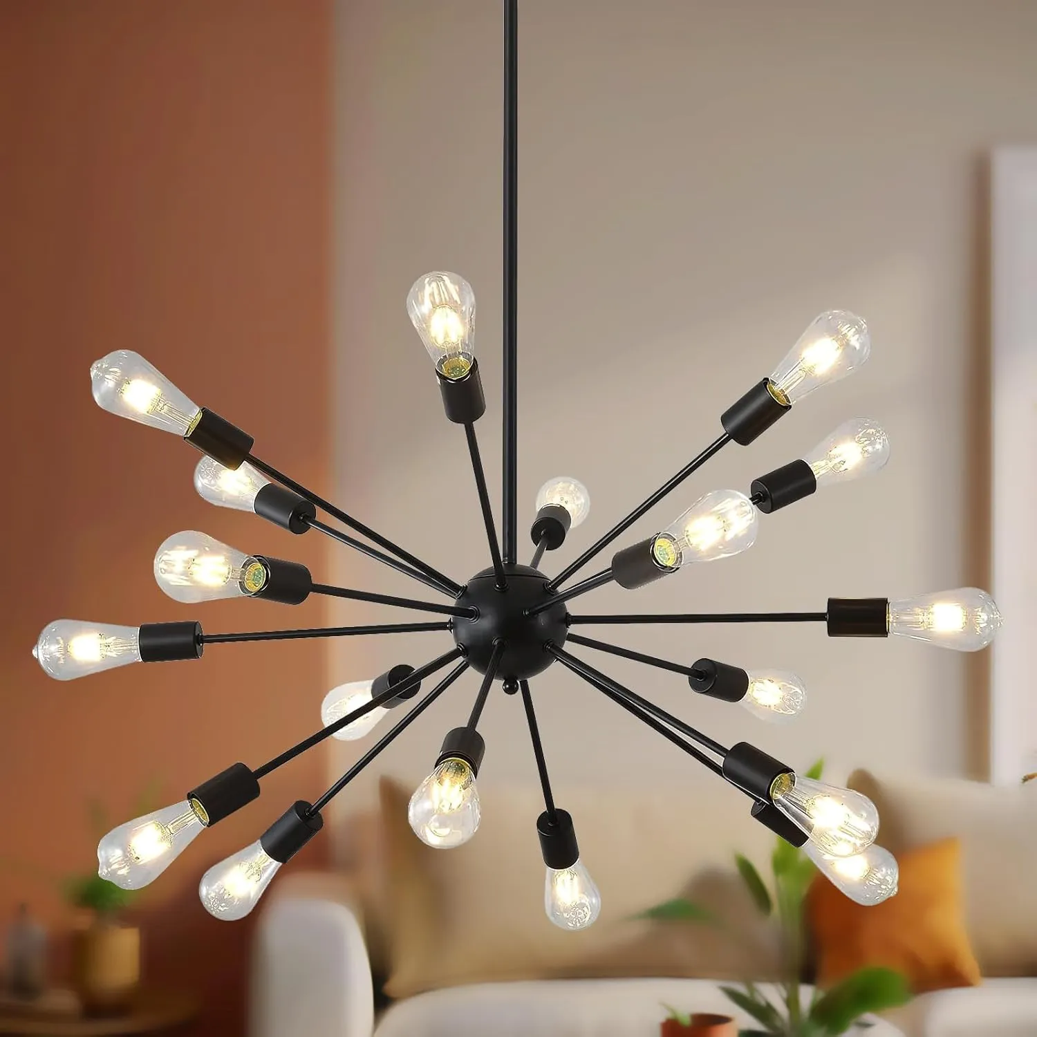 Modern Sputnik Chandelier Ceiling Lights Fixture, Mid-century Retro Industrial Style Ceiling Pendant 18-Lights， Used in Living Room, Bedroom, Dining Room, Kitchen Island, Foyer, Stair Corridor, Bar