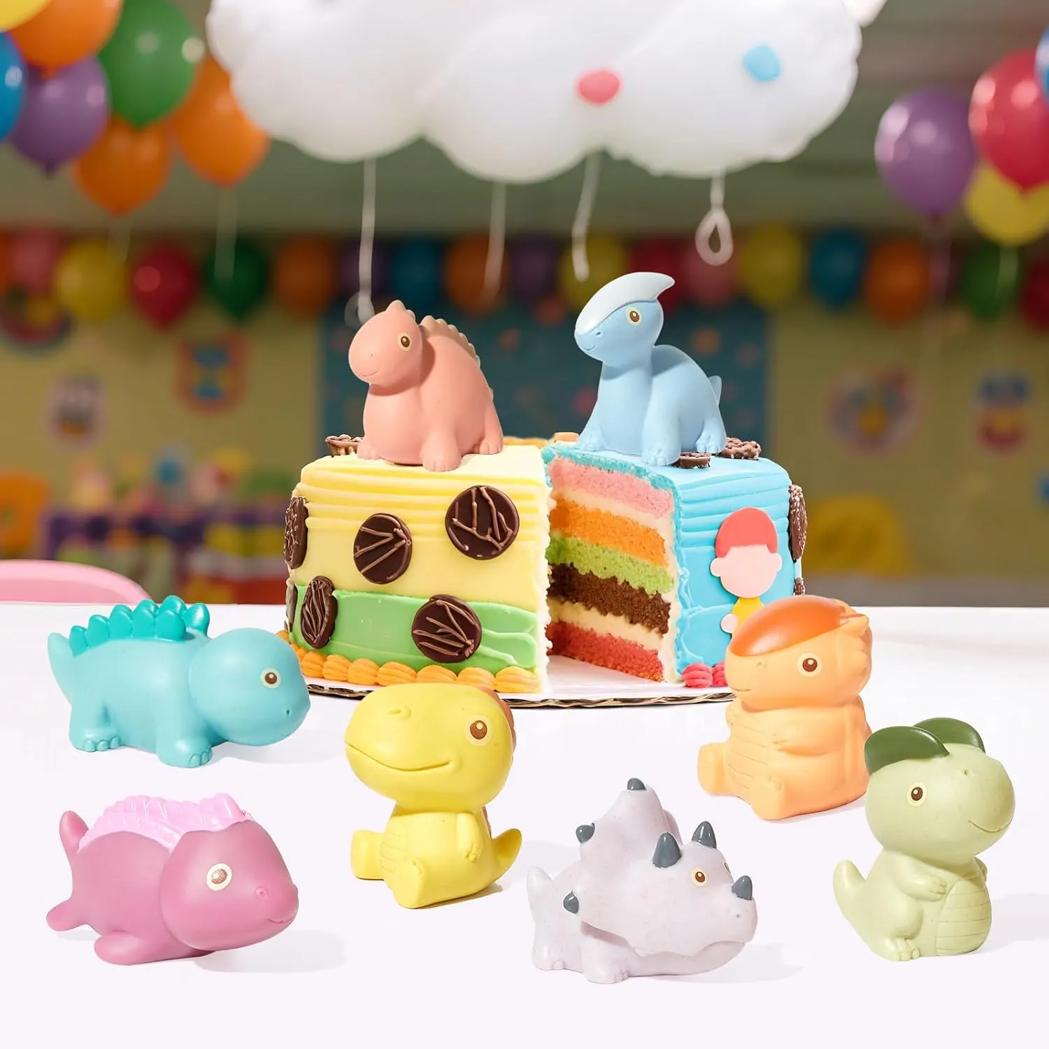Mold-Free & No Holes Dinosaur Bath Toys 9 Pack | for Infants 6-12 & Toddlers 1-3 | Safe and Non Toxic Bathtub Pool Floating Toys | Birthday Gift for Toddlers Boys Girls