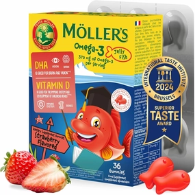Moller’s ® | Omega 3 Capsules for Children | Natural Fish Oil Omega 3 Fish Oil for Kids | with DHA and EPA, No Gluten, Lactose or Added Sugar & Easy to Chew | Strawberry Flavor | 36 Capsules