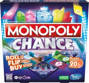 Monopoly Chance Board Game for Adults and Kids | Fast-Paced Family Party Game | Ages 8  | 2-4 Players | 20 Mins. Average (Amazon Exclusive)