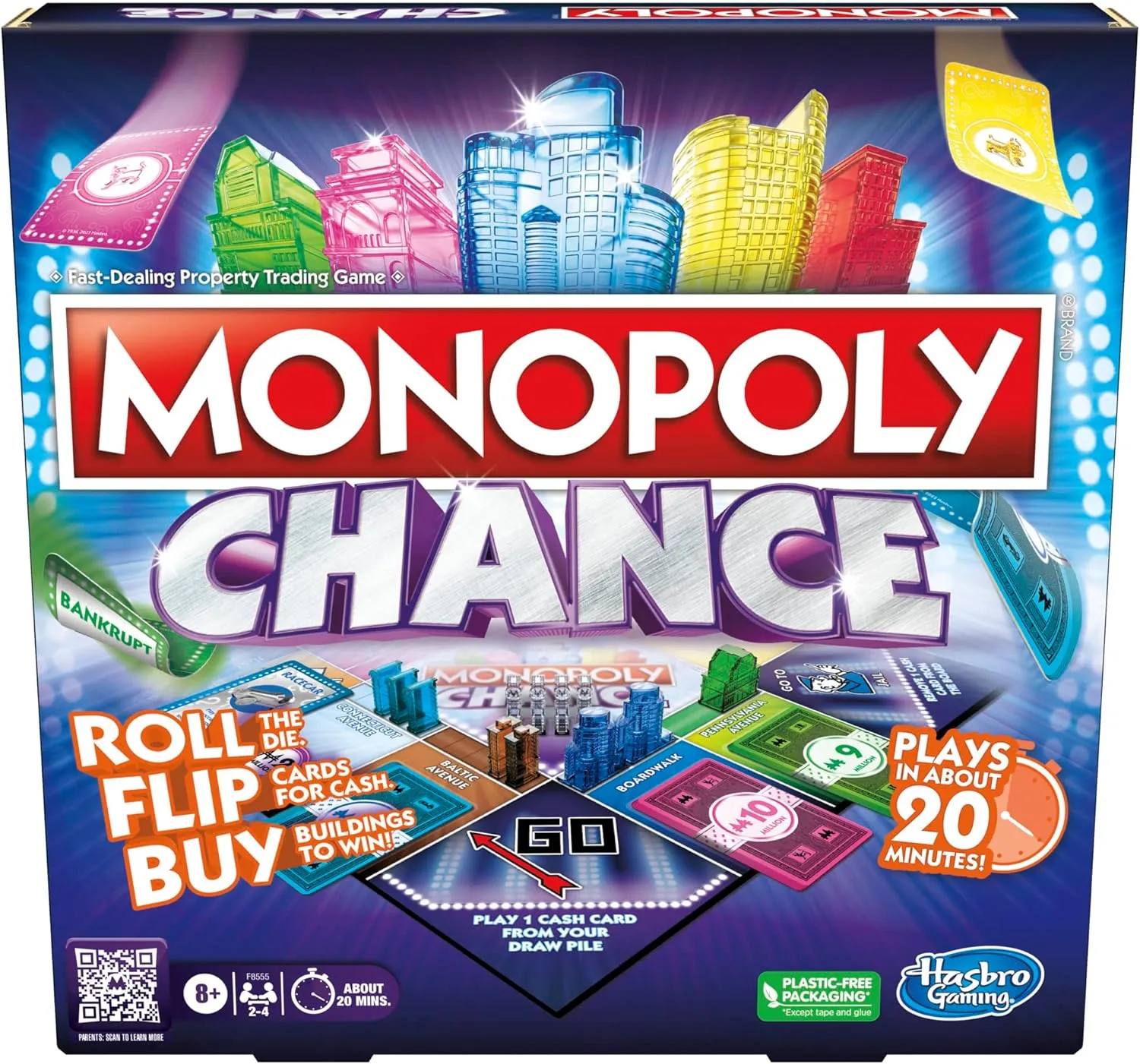 Monopoly Chance Board Game for Adults and Kids | Fast-Paced Family Party Game | Ages 8  | 2-4 Players | 20 Mins. Average (Amazon Exclusive)