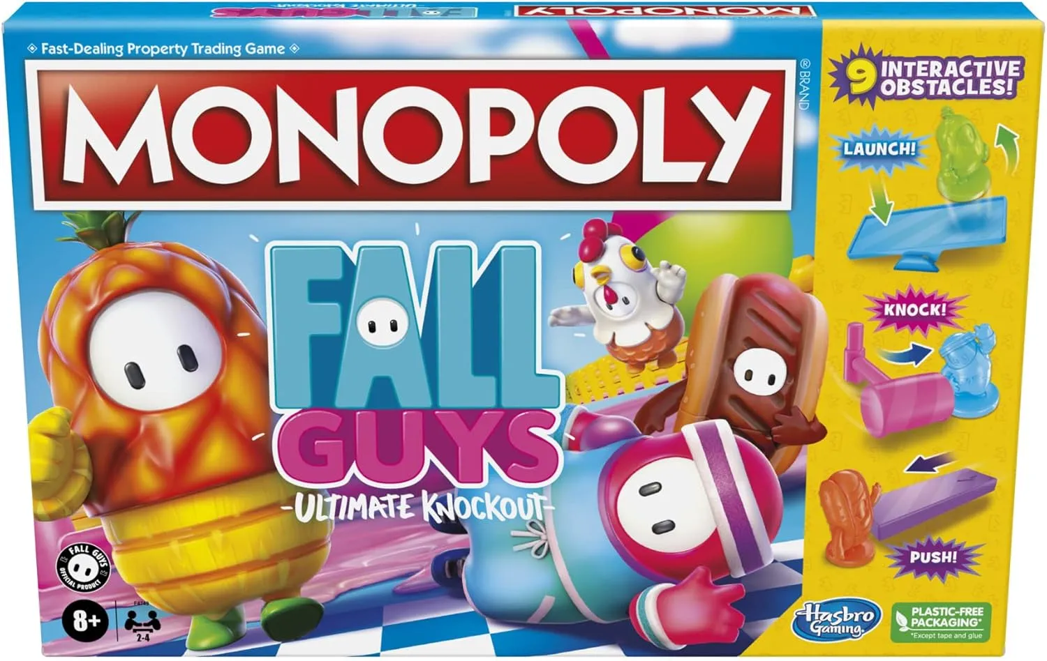 Monopoly Fall Guys Ultimate Knockout Edition Board Game for Players Ages 8 and Up, Dodge Interactive Obstacles, Includes Knockout Die