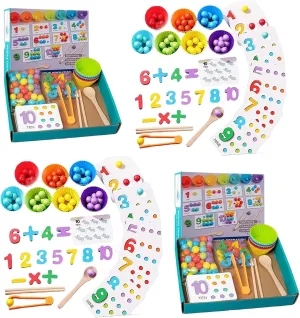 Montessori Arithmetic Math Toy Set - Beads, Chopsticks & Spoons, 2025 New Silicone Digital Learning with Beads, Number Crunching Clip Bead Matching, Number Blocks (2set)