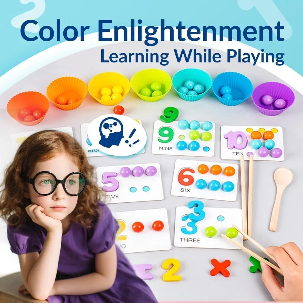 Montessori Arithmetic Math Toy Set, Silicone Digital Learning with Beads, Chopsticks & Spoons, Number Crunching Clip Bead Matching, Number Blocks (Upgraded Version)