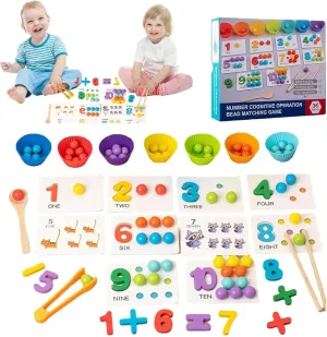 Montessori Arithmetic Math Toy Set, Silicone Digital Learning with Beads, Chopsticks & Spoons, Number Crunching Clip Bead Matching, Number Blocks (Upgraded Version)