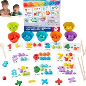 Montessori Arithmetic Math Toy Set – Silicone Digital Learning with Beads,Chopsticks & Spoons, Number Crunching Clip Bead Matching, Number Blocks (1pc)