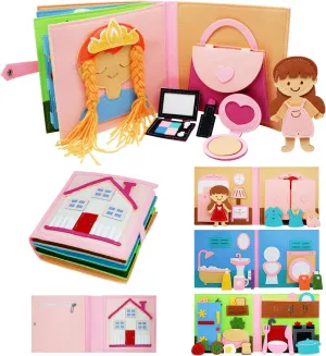 Montessori Felt Busy Book Toddlers Quite Book Preschool Early Learning Educational Travel Toys for Kids Age 3 4 5 6 Years Autism Sensory Cloth Book Daily House Activity Story Book Girls Gift