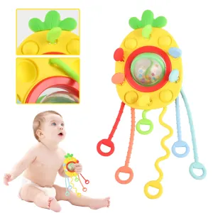 Montessori Pull String Learning Toy Baby Small Bell Sensory Toys Infants Pineapple Shape Toddler Travel Toys Tactile Stimulation Teething Toys for Boys Girls 6  Months Old