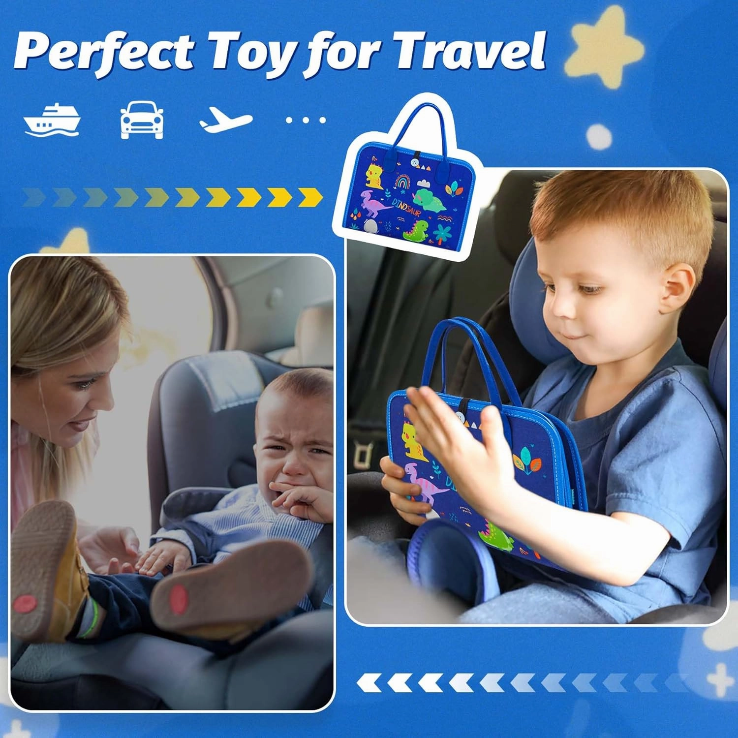 Montessori Busy Board for Toddlers 1-4 Years Old – Sensory Educational Toy for Fine Motor Skills, Travel-Friendly Activity Book, for Boys & Girls, Blue