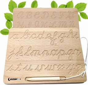 Montessori Cursive Alphabet Tracing Board | Alphabet Letters | ABC Tracing | Double Sided with Wooden Pen | Cursive