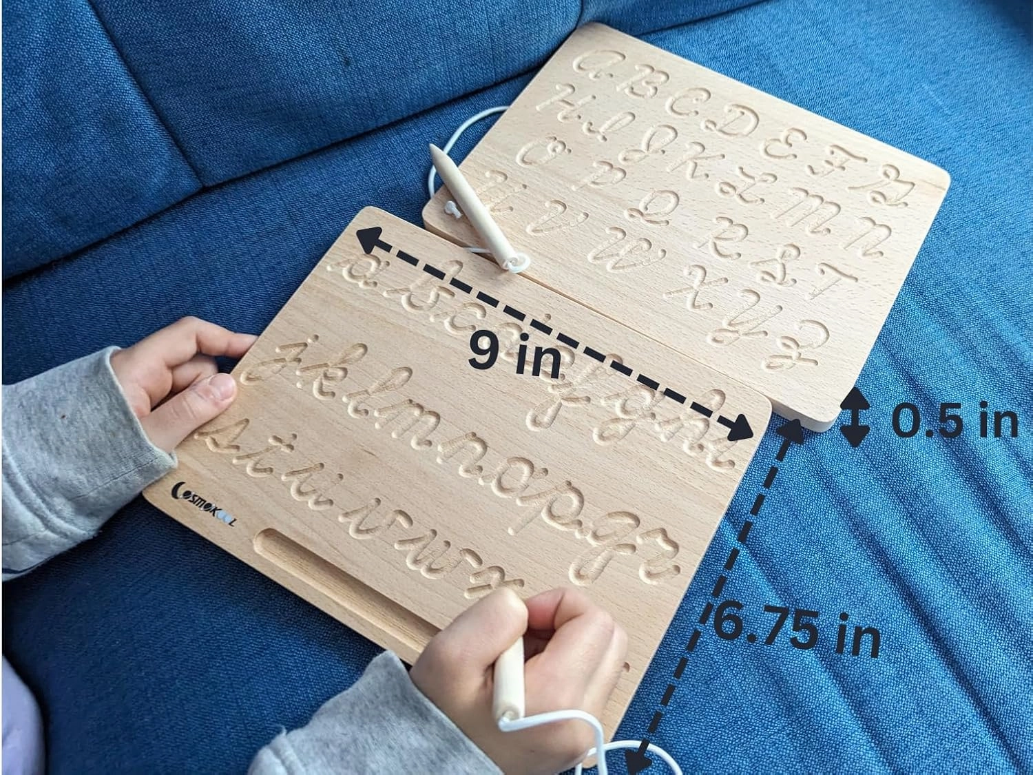 Montessori Cursive Alphabet Tracing Board | Alphabet Letters | ABC Tracing | Double Sided with Wooden Pen | Cursive
