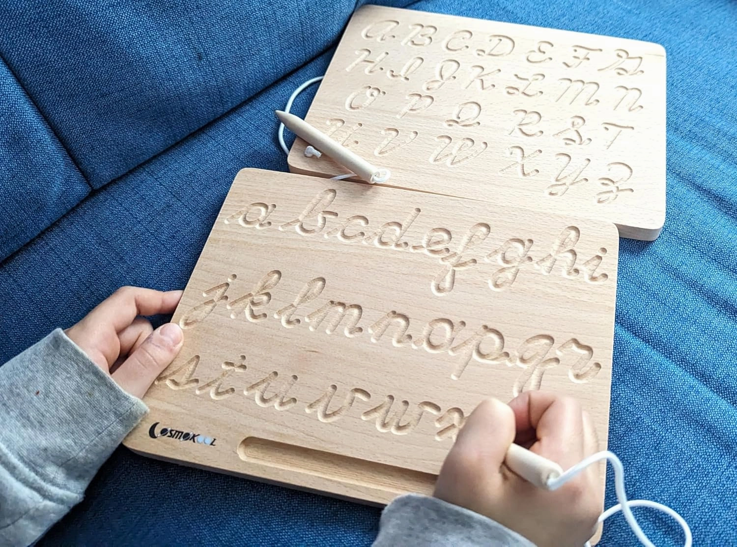Montessori Cursive Alphabet Tracing Board | Alphabet Letters | ABC Tracing | Double Sided with Wooden Pen | Cursive