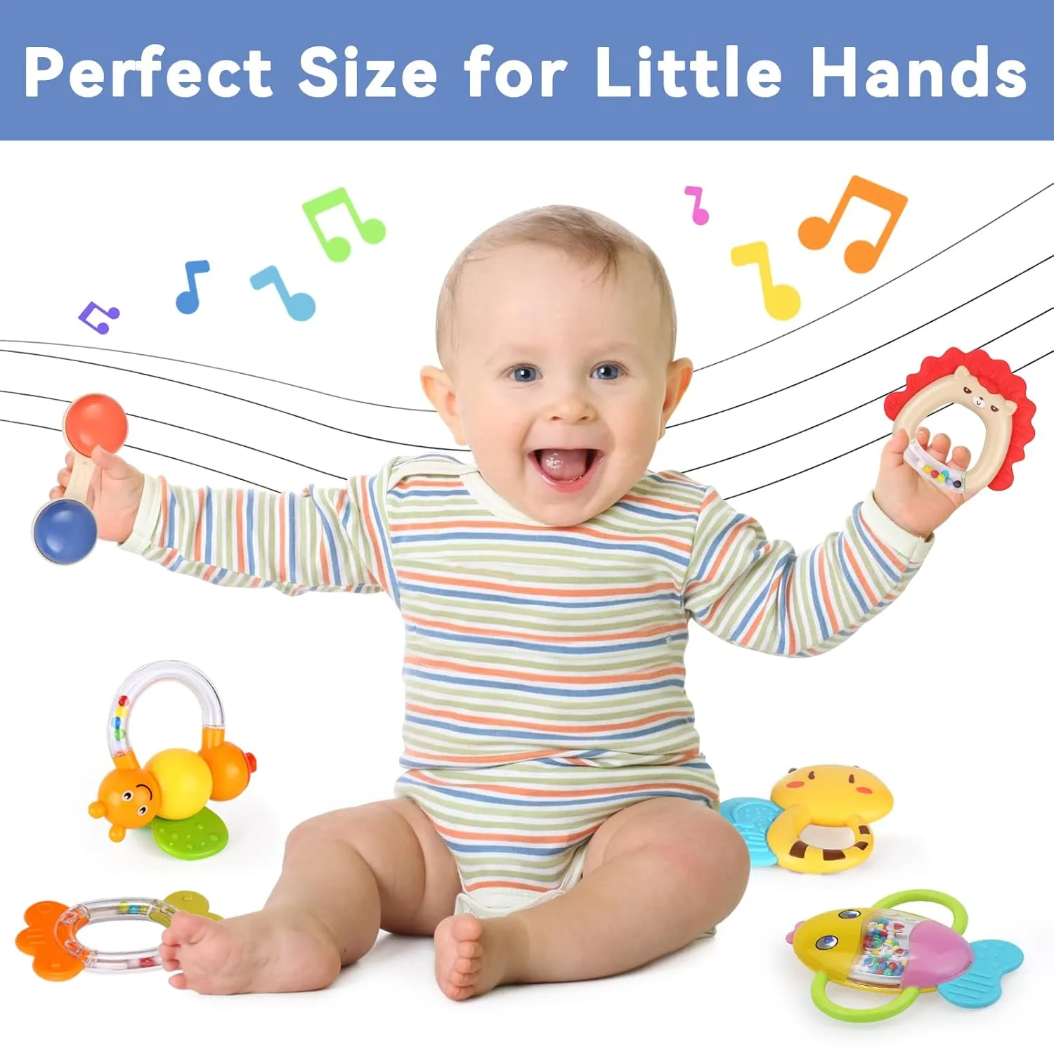 MOONTOY 9pcs Baby Rattles 0-6 Months, Infant Teething Toys 3-6 Months, Newborn Teethers Baby Toys 0-3 6-12 Months Easter Basket Stuffers Sensory Toys for Babies 1 2 3 4 5 6 7 9 10 Month Boy Girl Gifts