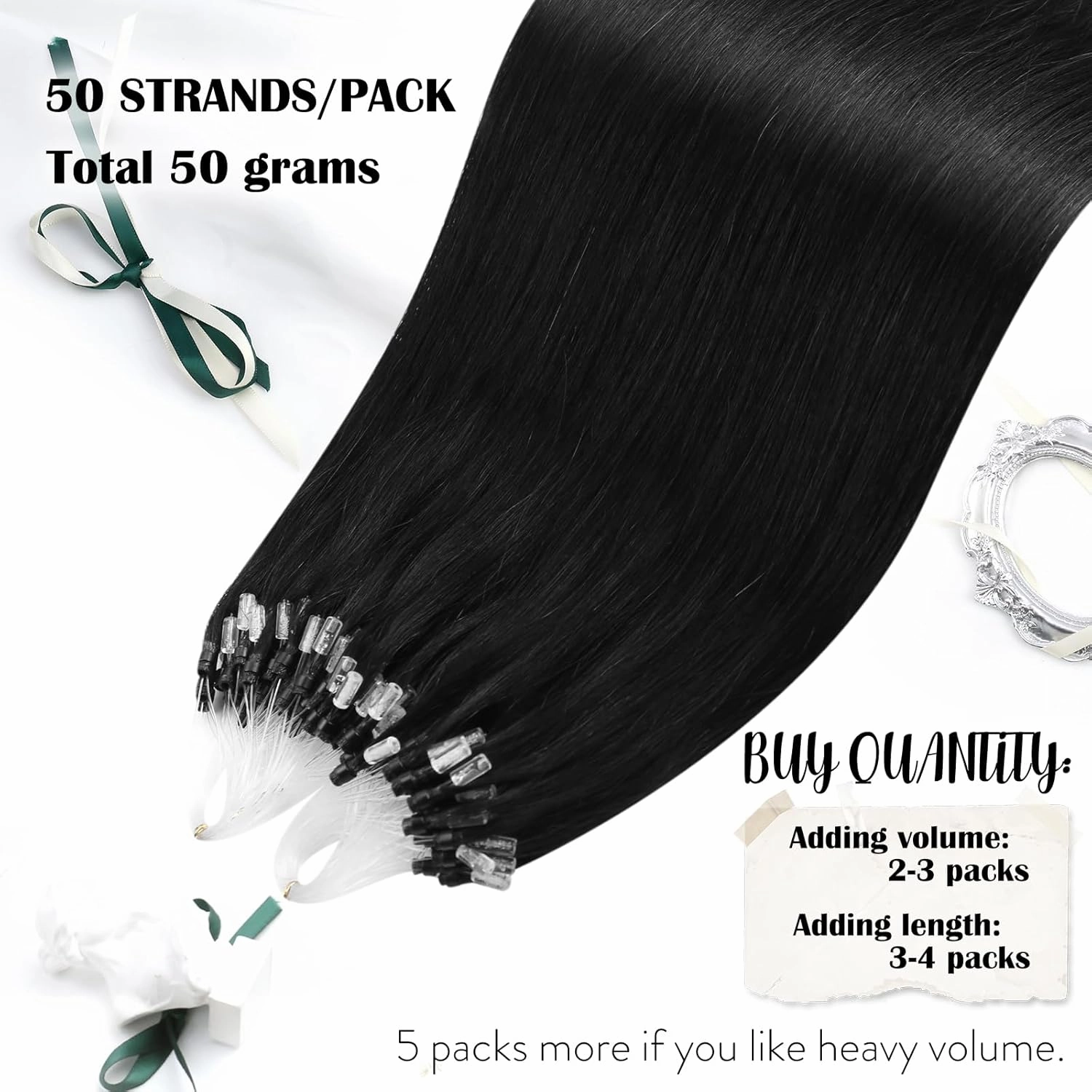Moresoo Micro Link Hair Extensions Human Hair Jet Black Micro Loop Hair Extensions Human Hair Black Hair Extensions Microlink Hair Extensions Micro Beads For Extensions Jet Black 50G/50S #1 22In