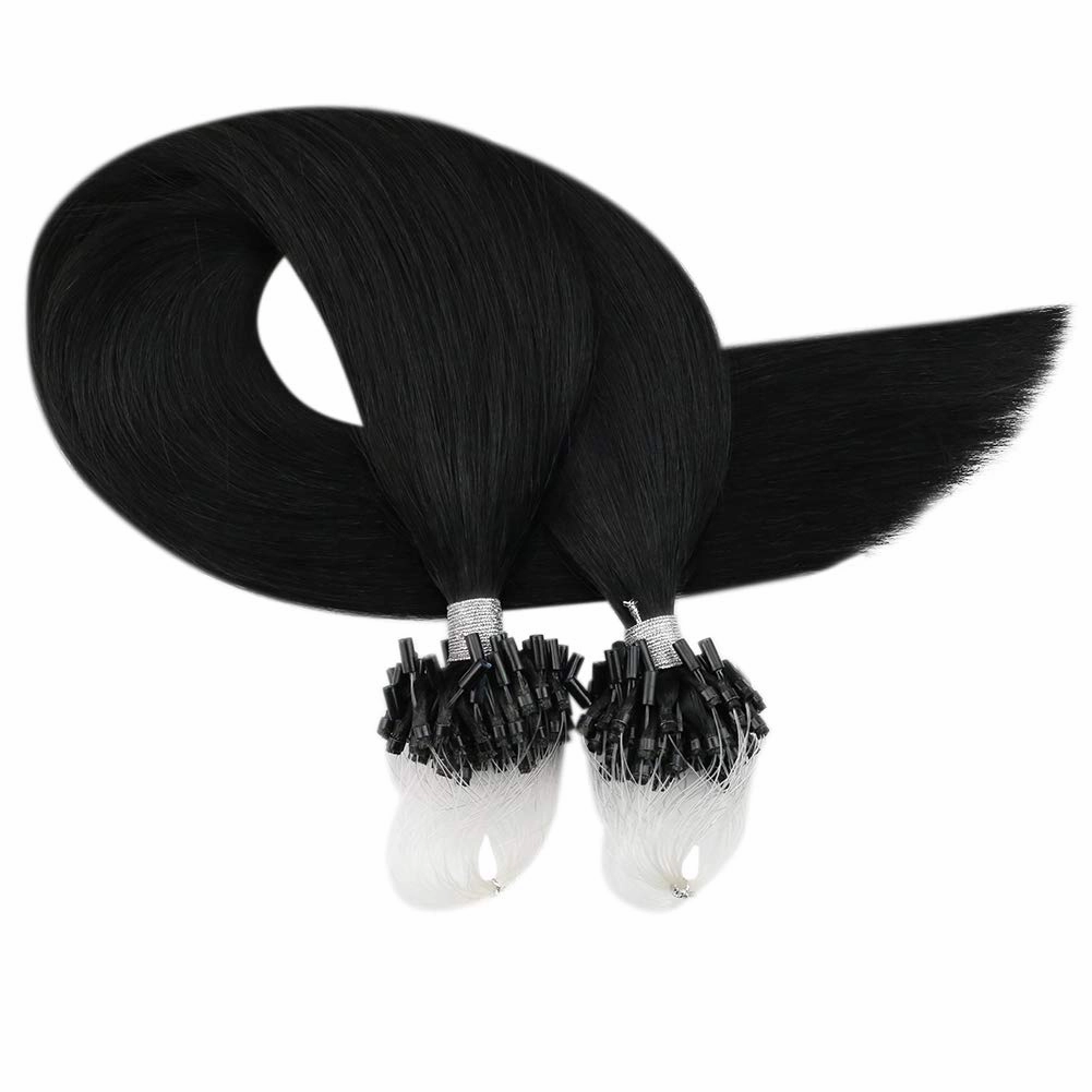 Moresoo Micro Link Hair Extensions Human Hair Jet Black Micro Loop Hair Extensions Human Hair Black Hair Extensions Microlink Hair Extensions Micro Beads For Extensions Jet Black 50G/50S #1 22In