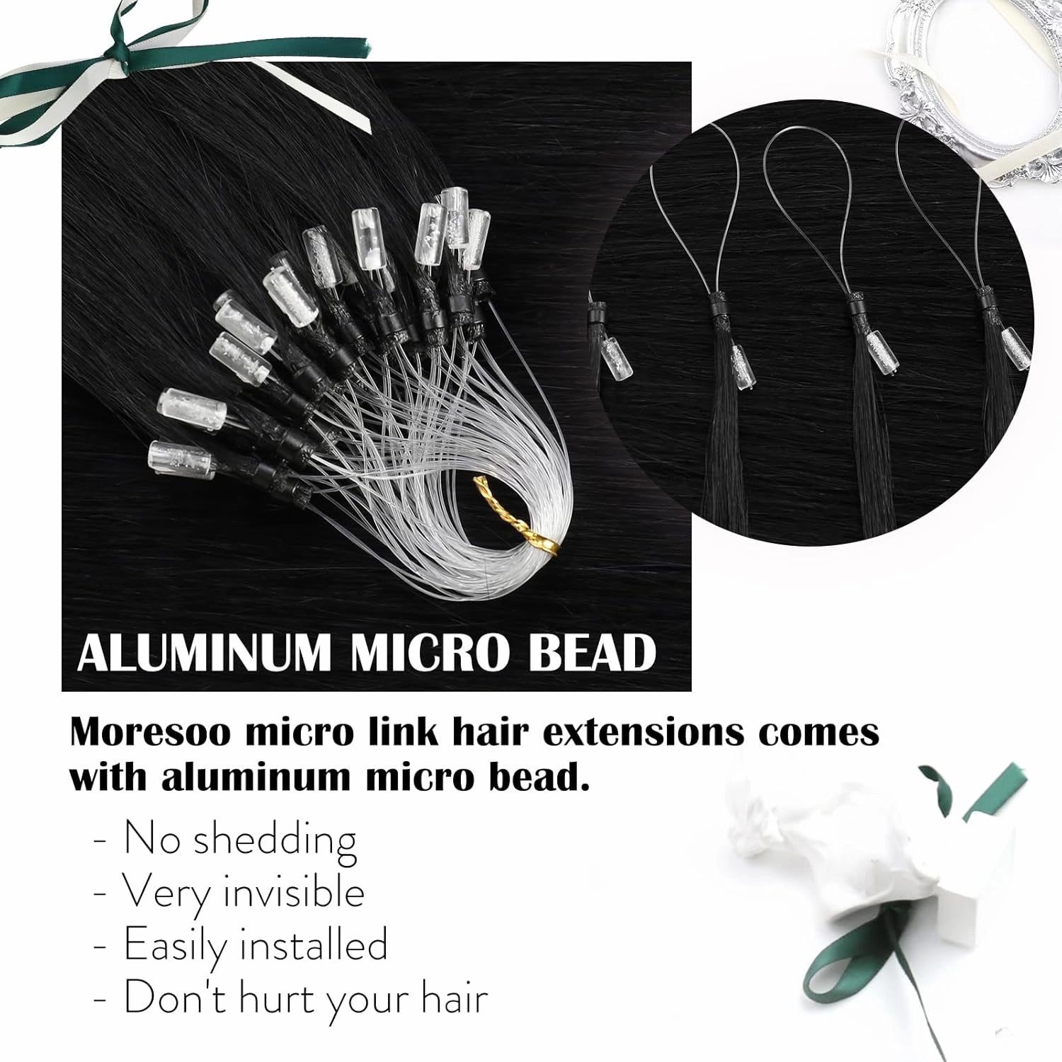 Moresoo Micro Link Hair Extensions Human Hair Jet Black Micro Loop Hair Extensions Human Hair Black Hair Extensions Microlink Hair Extensions Micro Beads For Extensions Jet Black 50G/50S #1 22In