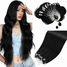 Moresoo Micro Link Hair Extensions Human Hair Jet Black Micro Loop Hair Extensions Human Hair Black Hair Extensions Microlink Hair Extensions Micro Beads For Extensions Jet Black 50G/50S #1 22In