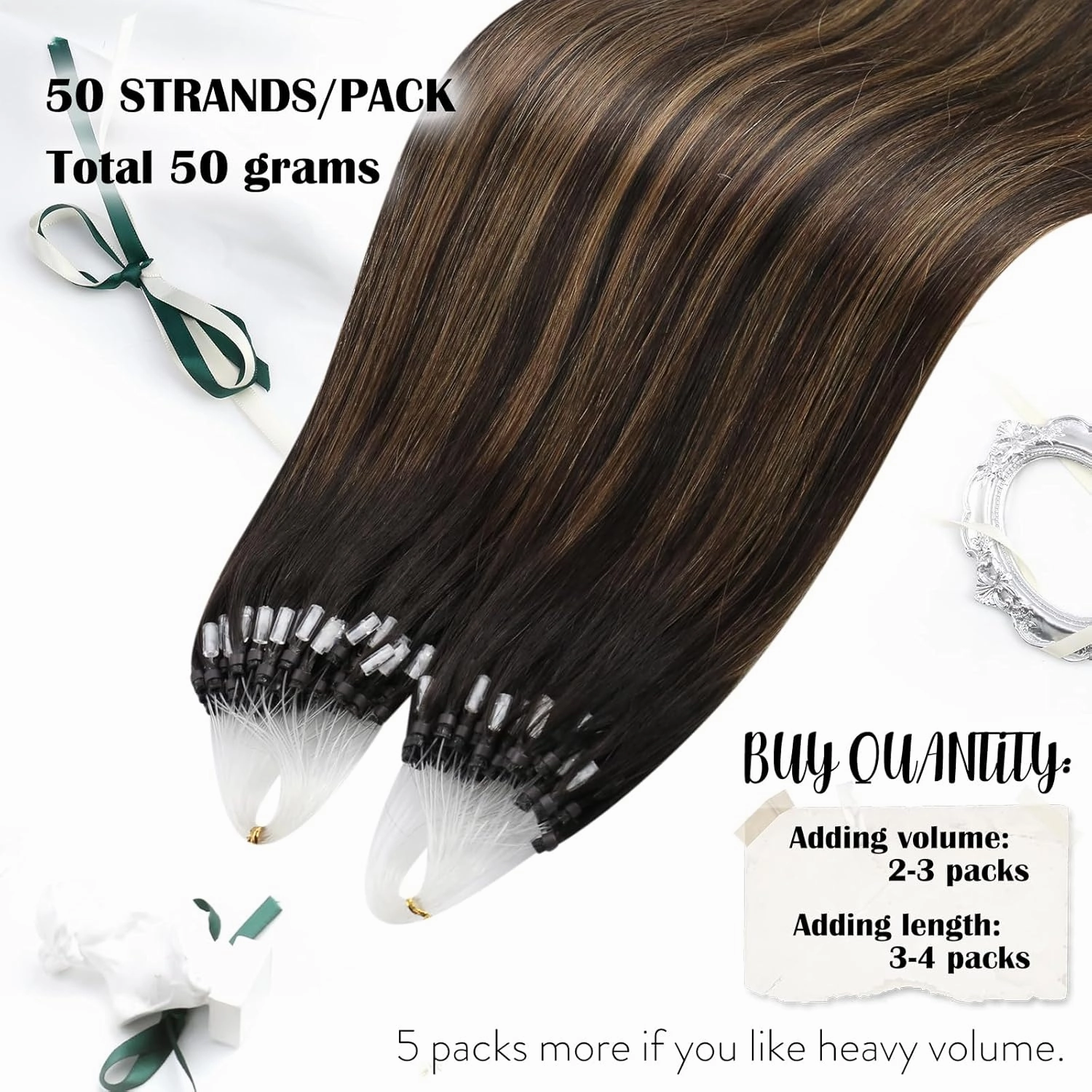Moresoo Micro Loop Hair Extensions Human Hair Balayage Dark Brown with Chestnut Brown Micro Ring Hair Extensions Real Human Hair Ombre Brown Micro Link Hair Extensions 20Inch 50G/50S